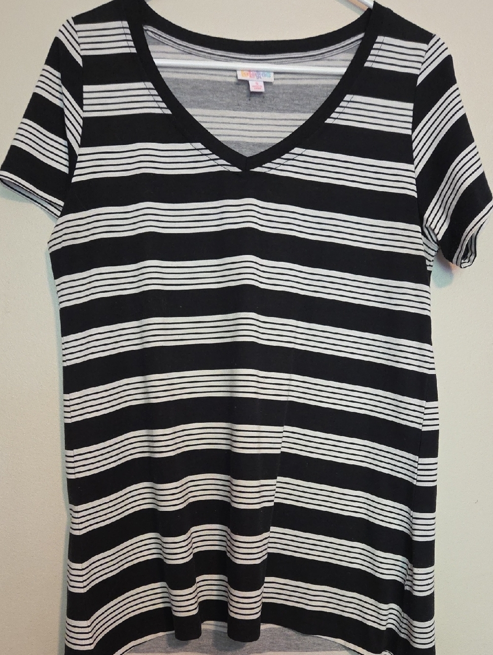 Women’s V-Neck Black & White Striped Tee